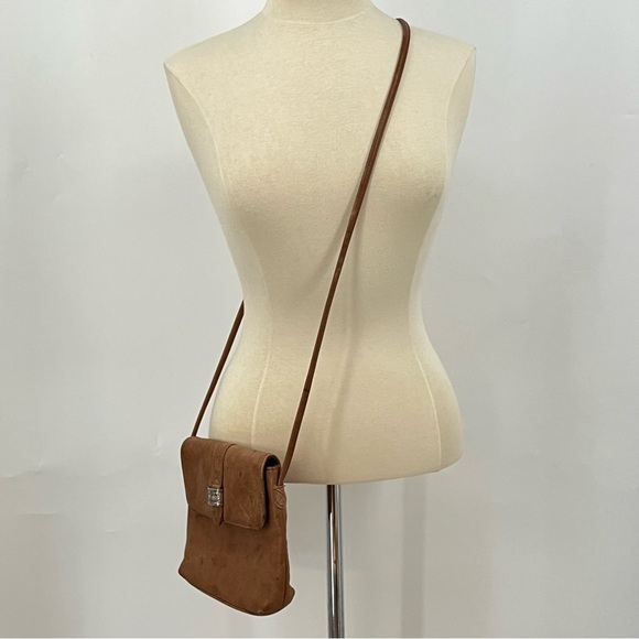 Fossil Crossbody Vintage Leather tan brown 0650 pebble silver flap zipper - Picture 2 of 13